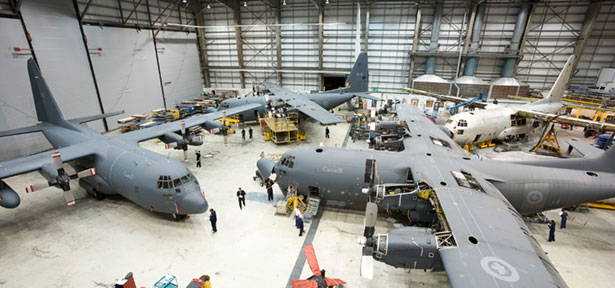 Four C-130's in Canadian hangar